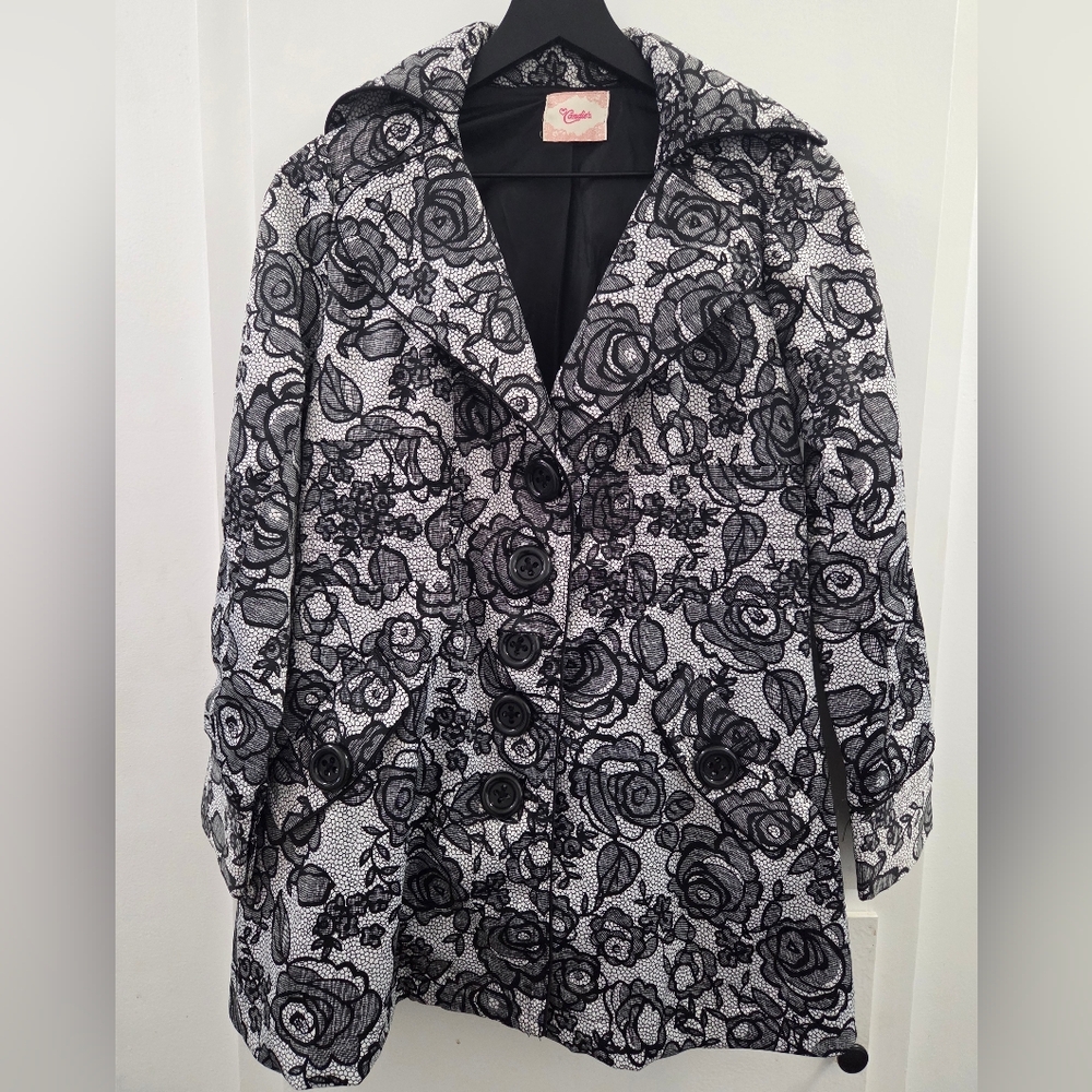 Candies Black and White Floral Trench Coat